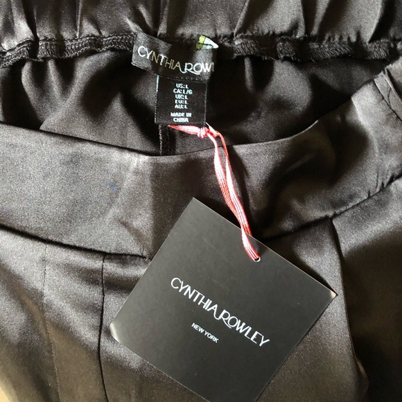 NWT Cynthia Rowley High Elastic Waist Pleated Front Wide Leg Black Pants Sz L - Picture 4 of 4
